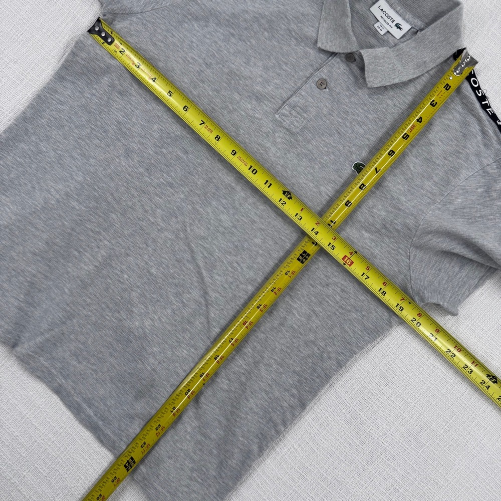 Lacoste Mens Medium Regular Fit Polo Shirt Gray Logo Tape Shoulder Sleeve - Picture 8 of 10